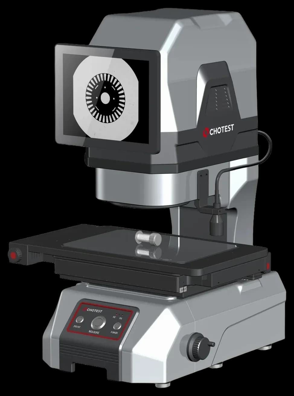 Chotest VX8300 digitaler Messprojektor mit Touchscreen, Messkopf und Kreuztisch, freigestellt